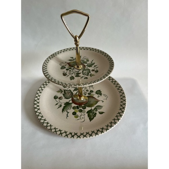 Rare Johnson Brothers Old Granite Arbor 2 Tier Serving Tray - Picture 7 of 11